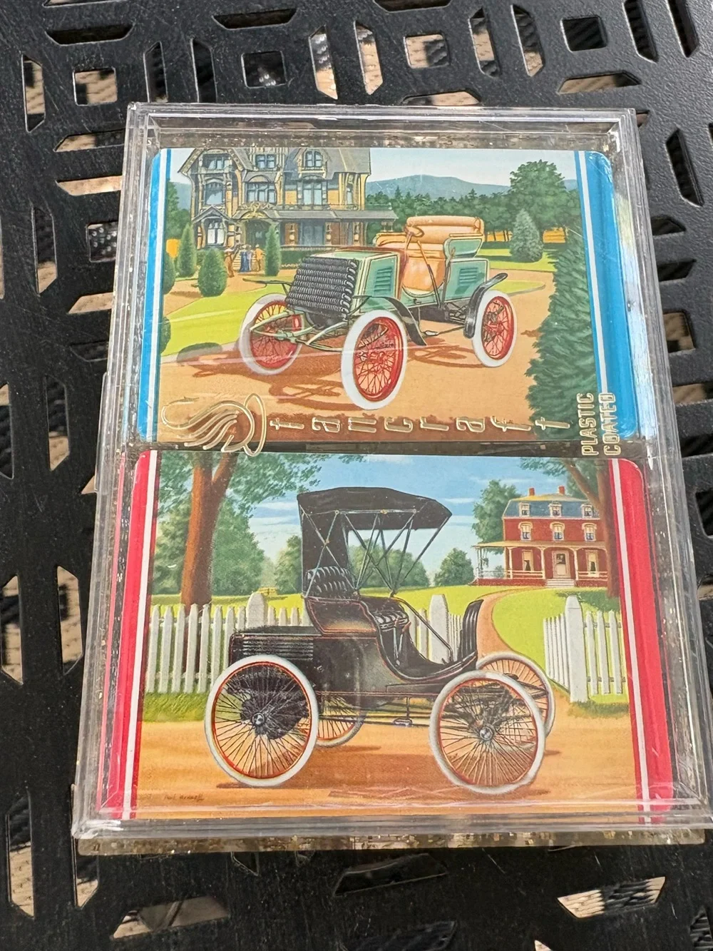 Vintage Stancraft Plastic Coated Playing Cards Antique Car Motif Both are Sealed - Picture 2 of 6